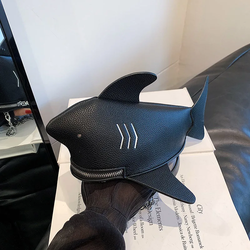 

Cool Cartoon Shark Shape Girls Shoulder Bag Pu Leather Handbag Mobile Phone Bag Messenger Bag Women's Chain Crossbody Bag
