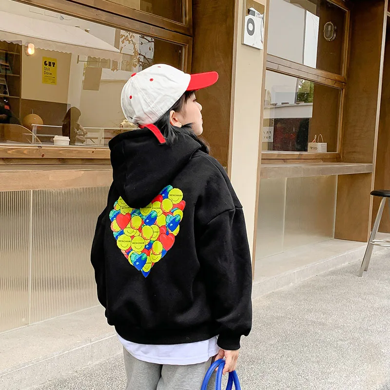 

10 12 years Girls Fall Winter Black Hoodies Fleece Warm Tops