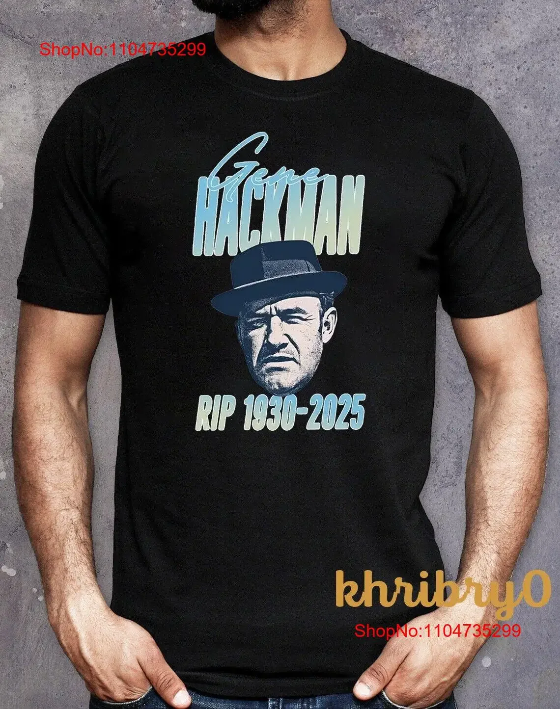 Фото Футболка Gene Hackman Tribute Music T14272, винтажная стираная растянутая повседневная удобная дышащая дизайнерская одежда с рисунком №1
