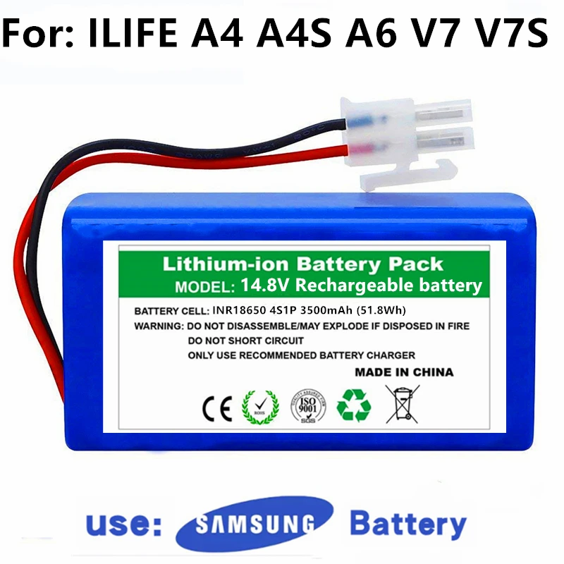 

Оригинальная литиевая батарея 14,8 в 2600 мАч 3500 мАч для ILIFE A4 A4s V7 A6 V7s Plus, робот-пылесос ILife 4S 1P с полной емкостью