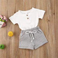 summer casual toddler baby boys girls outfits suit white button cotton linen t shirts topsstriped pants 2pcs infant baby set