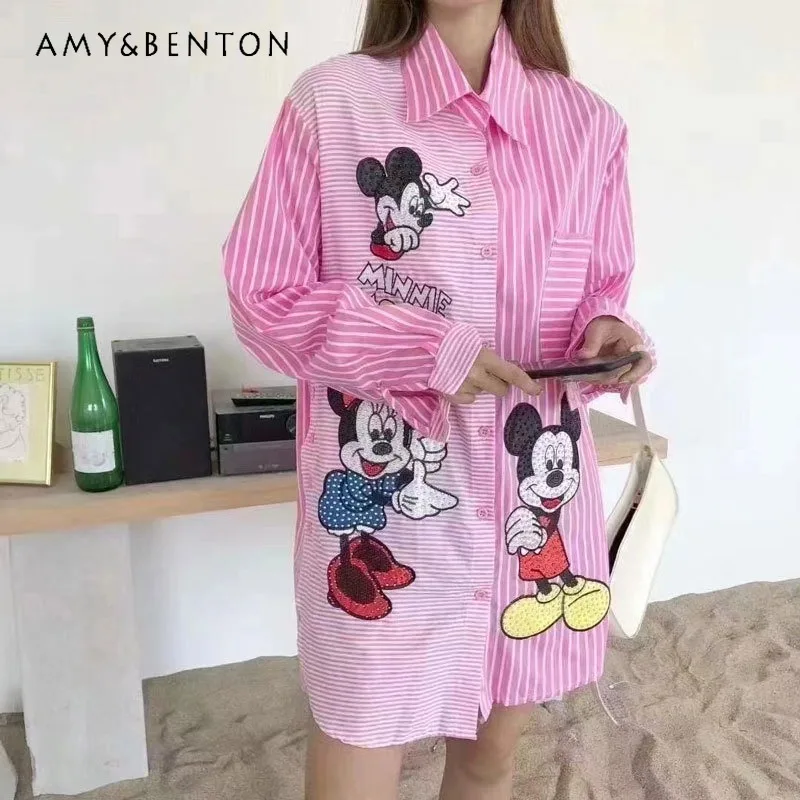 Новинка весна-осень 2024 свободная рубашка с рисунком из мультфильма женская