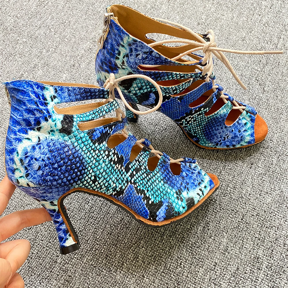Zapatos De Baile latino Blue Colorful African Latin Dance Shoes For Women Salsa Indoor Suede Outsole Dancing Shoes