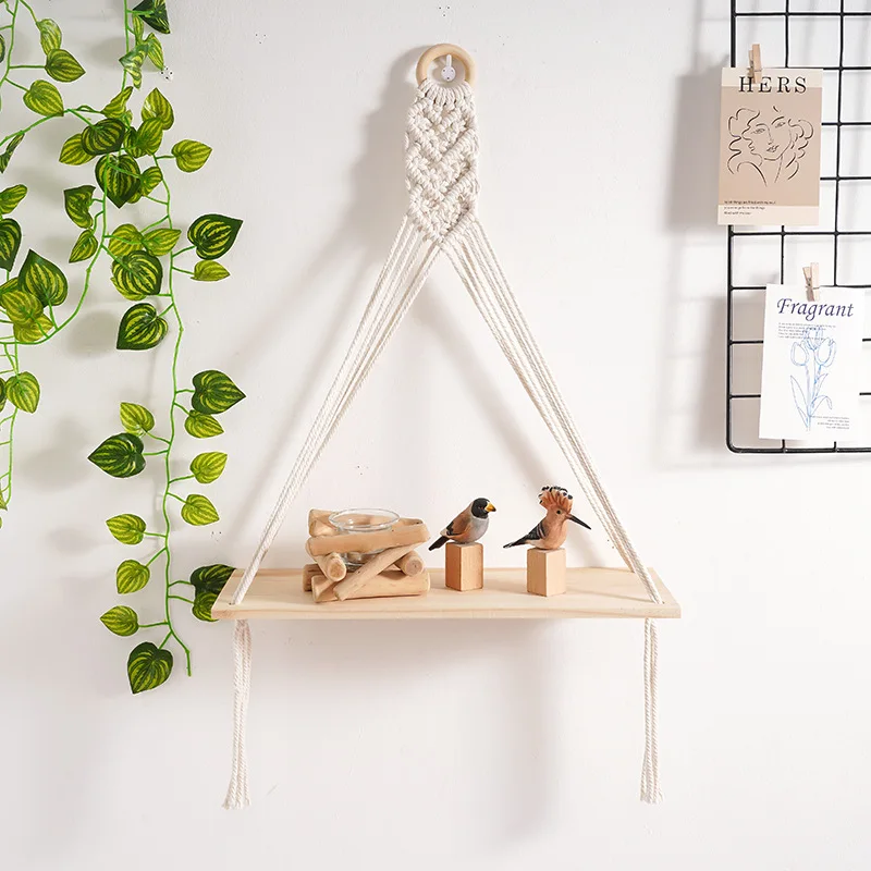 

Bohemian Style Hand-made Woven Cotton Rope Tapestry Minimalist Diy Storage Rack Wall Hanging Decoration For Home Living Room