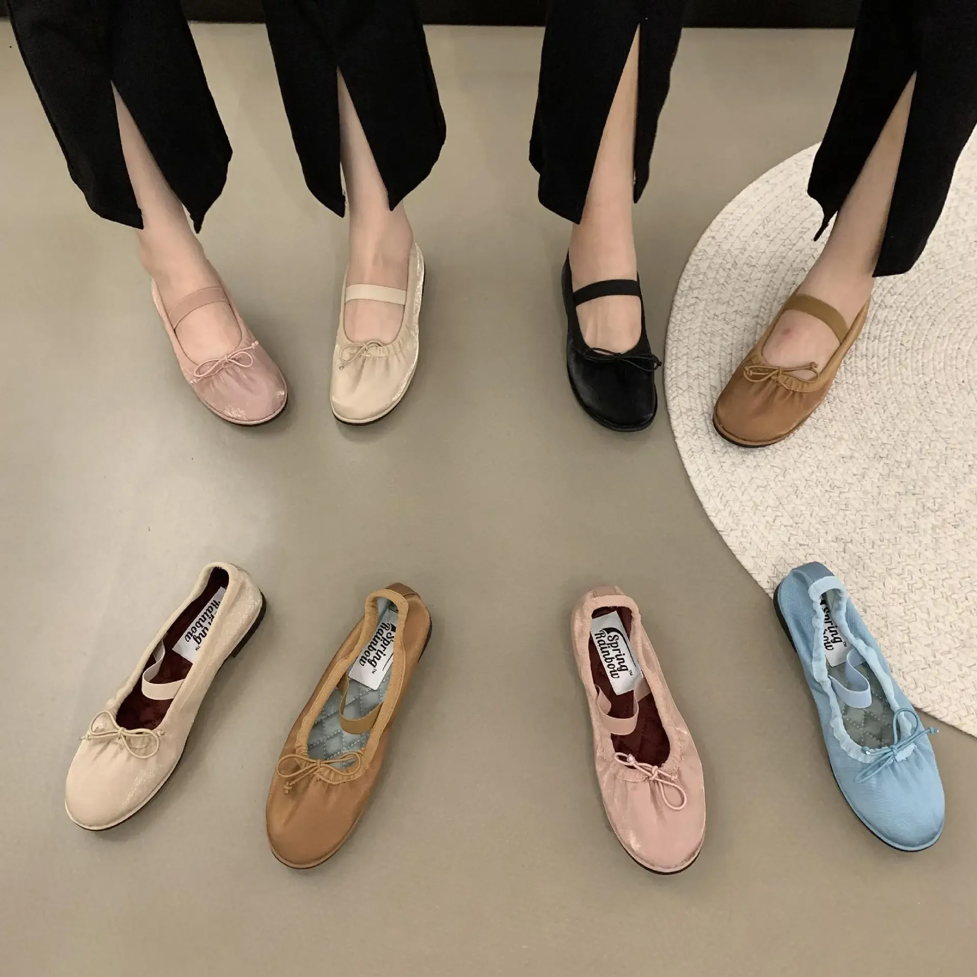 

Shallow cut silk ballet shoes with multiple colors, flat sole, and versatile comfortable women's shoes