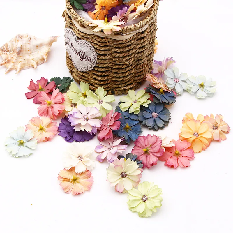 

Hot 50 pieces of 4.5 cm daisy flower head mini silk artificial flower decoration home wedding decoration DIY wreath headdress fa