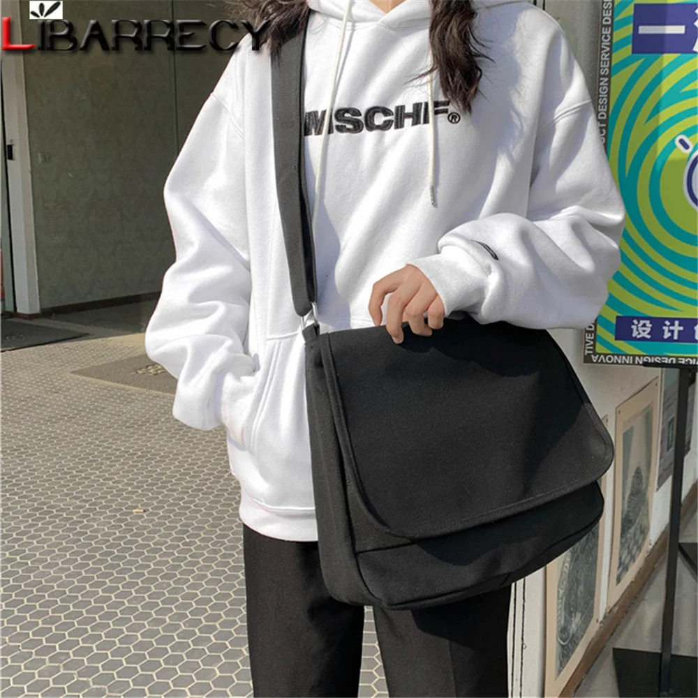 

Solid Color Designer Fashion Women's Shoulder Bags High Quality Canvas Ladies Crossbody Bag Casual Young Student School Bookbag
