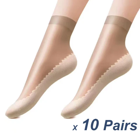 10 пар шелковистых Противоскользящих женских прозрачных колготок до щиколотки Чулочные изделия носки с усиленным носком бархатные шелковые женские носки хлопковая нижняя часть