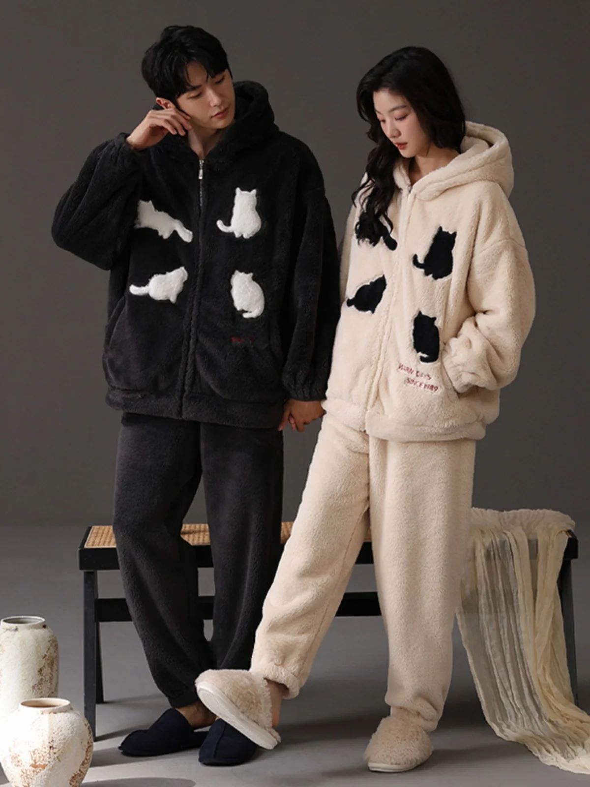 Пижамы для пар осенне-зимние женские коралловые флисовые утолщенные подкладки