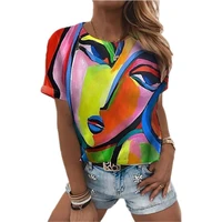 summer women t shirt fashion beauty tops 3d printing gradient round neck famale casual short sleeved t shirt rainbow color tops