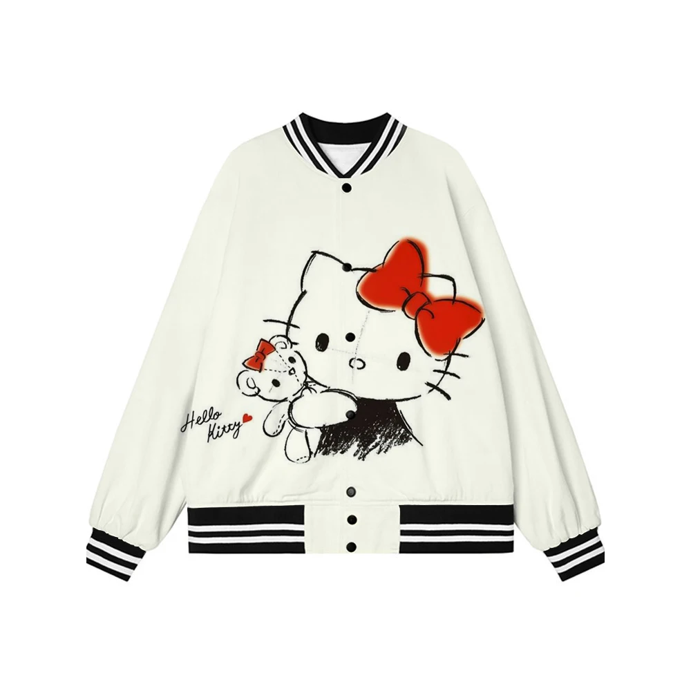 

Ladies jacket fashion 3D printing Hello Kitty baseball uniform 2022 spring new trendy brand hip hop loose couple jacket