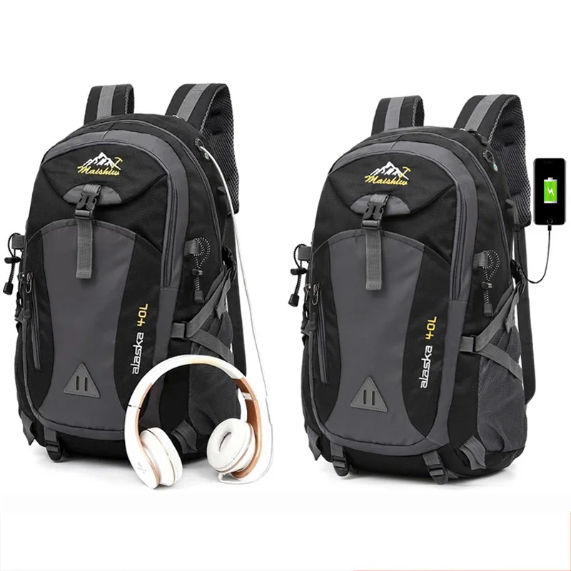 Men's Women's 40L Outdoor Backpack USB Travel Waterproof Pack Sports Bag Pack Hiking Rucksack Climbing Camping For Female Male
