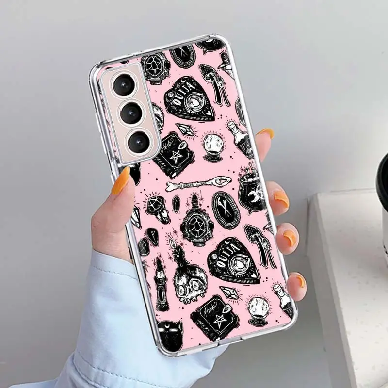 Розовый чехол для телефона с котом черепом ведьмой Samsung Galaxy S22 S21 Ultra 5G S20 FE S8 S9 S10 Plus