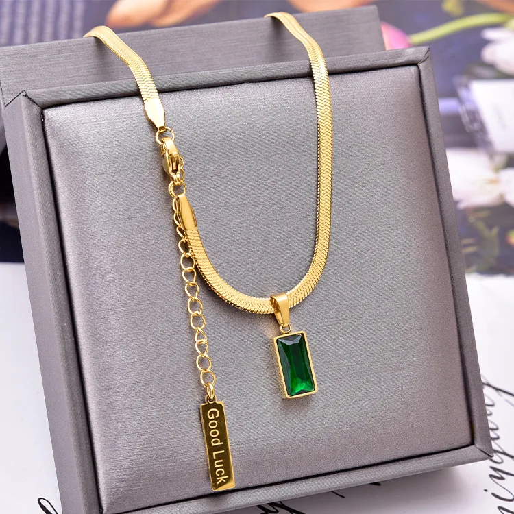 

316L Stainless Steel Green Stone Snake Chain Necklaces For Women Party Gift Accessories 2022 New Dropshipping