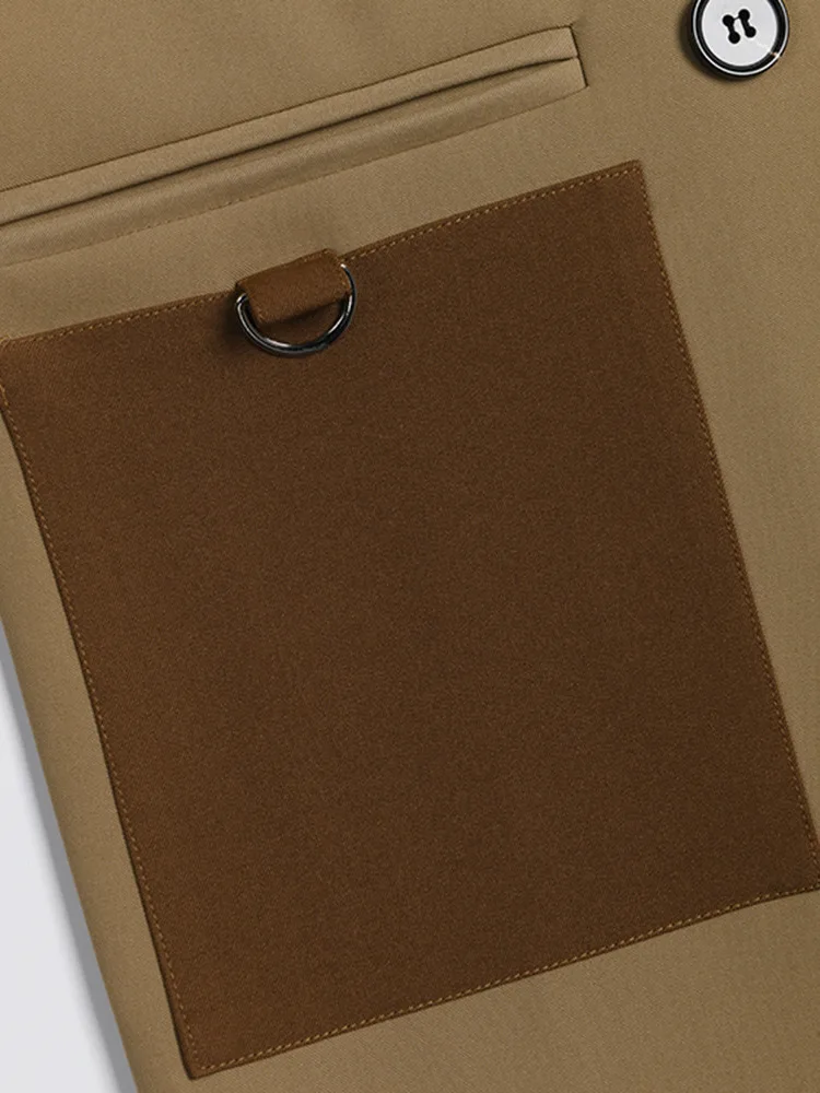 Контрастный лоскутный дизайн для длинной куртки цвет хаки костюм с длинным