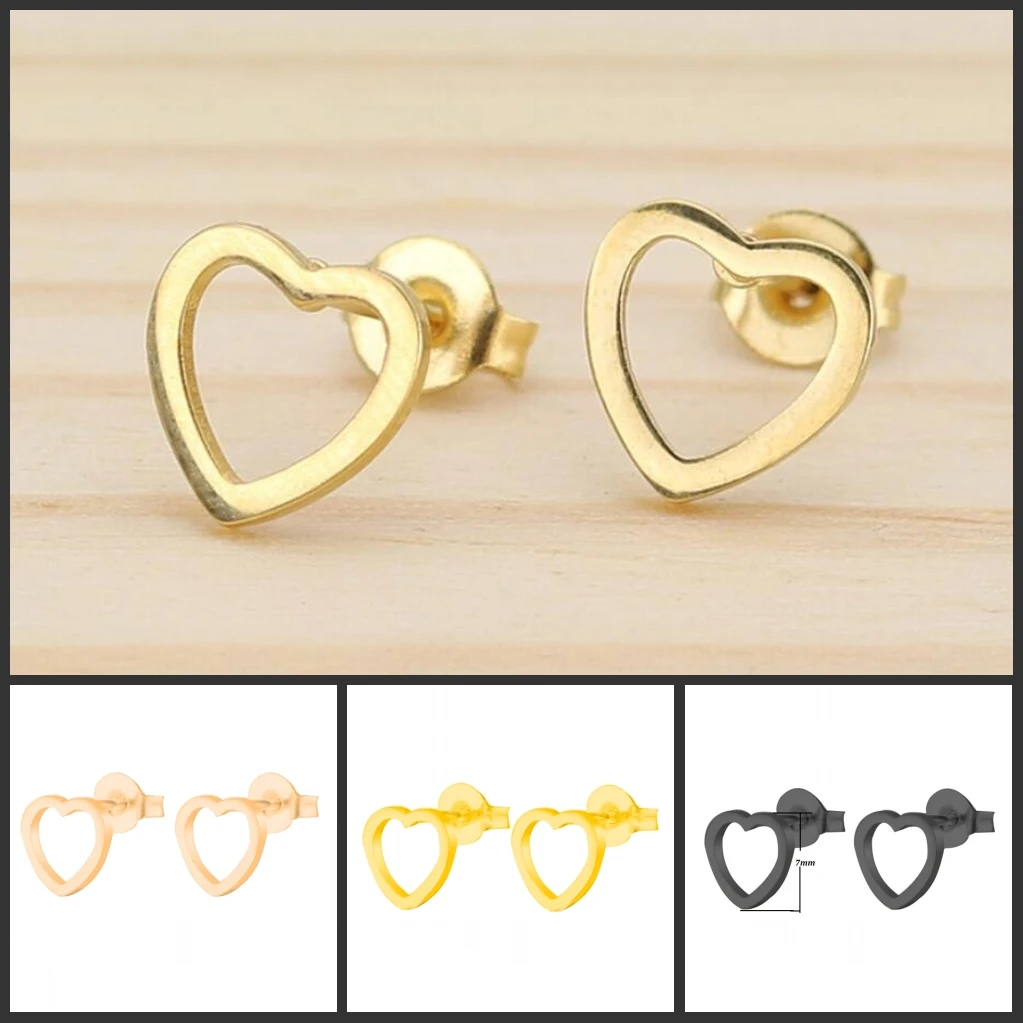 

Wholesale Heart Shape Gold Plated Stainless Steel Stud Earrings Women Joyeria Arete Simple Earrings