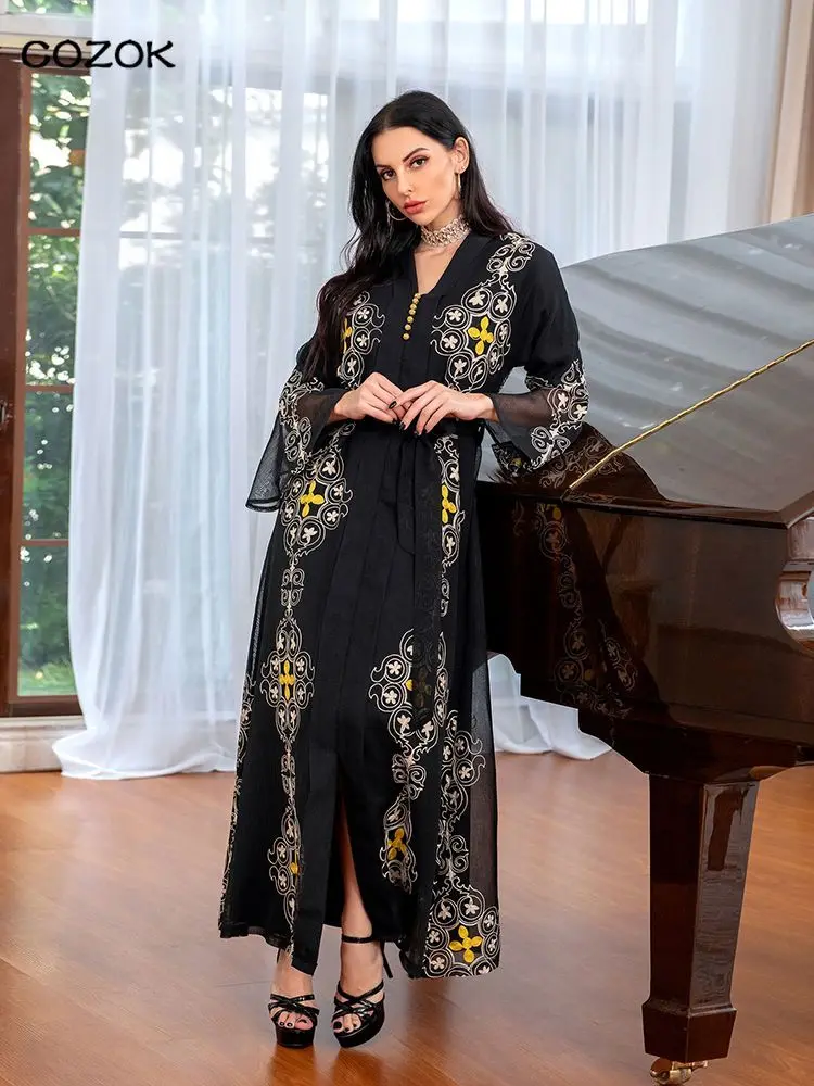 

Рамадан ИД Мубарак, черная Abaya, женское длинное платье в арабском стиле, мусульманское платье, длинное женское платье
