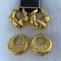 2 pairs women dubai gold plated earrings gold color hoop unusual earrings dubai nigerian exaggerated designs wedding earrings