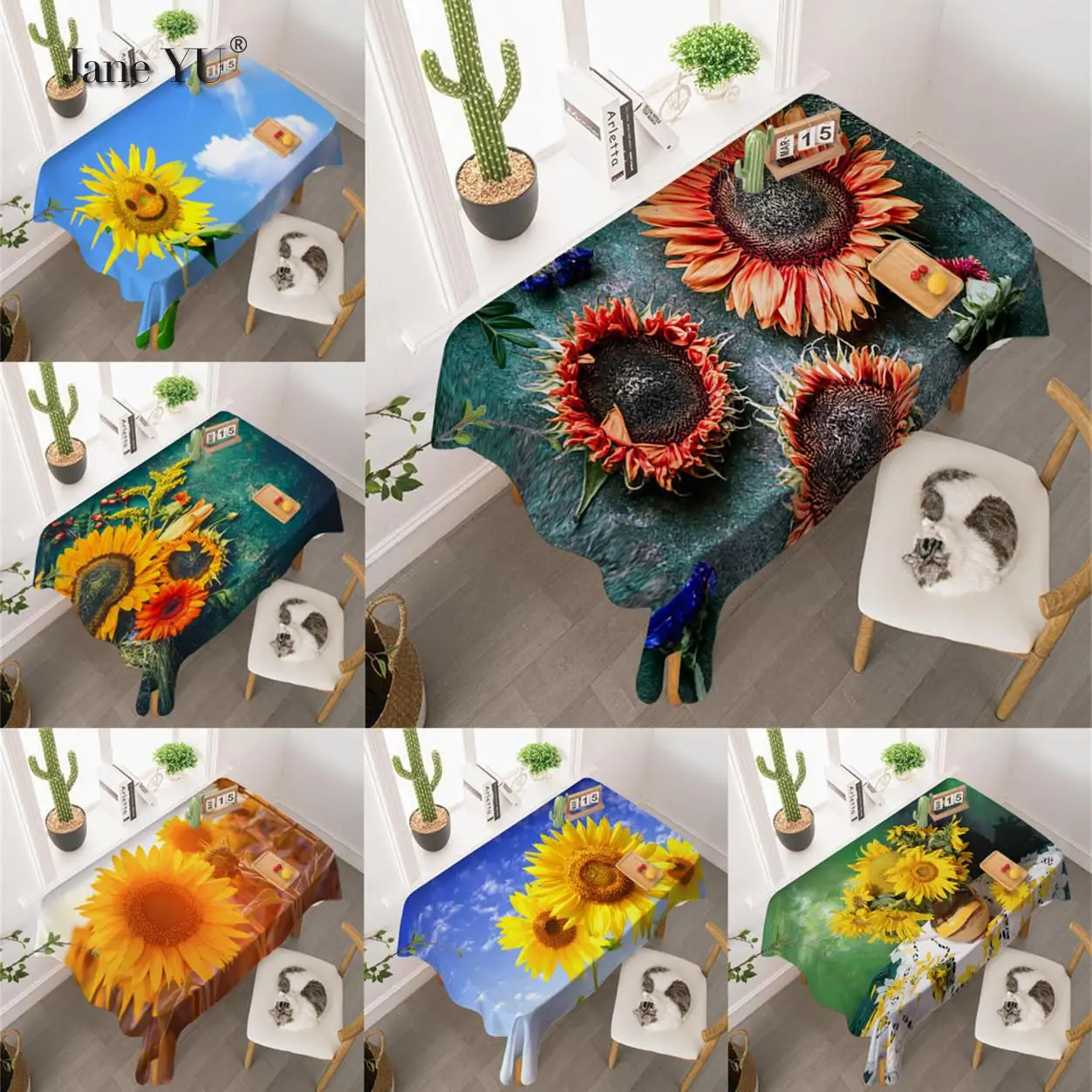 

Sunflower Colorful Flower Wallpaper Decoration Tablecloth Dormitory Room Desk Living Room Tea Table Tablecloth