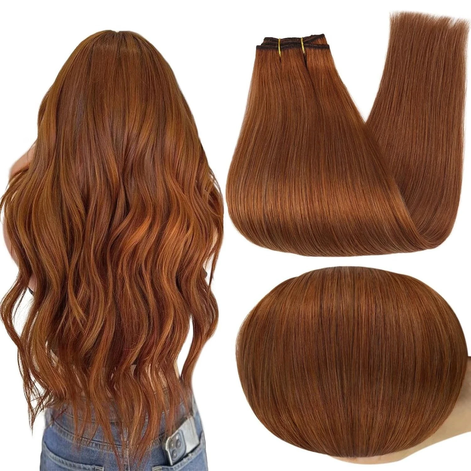 Фото Натуральные волосы Super Genius Weft, 22 дюйма, 100 г # 8 # Двухцветные накладные пряди PHCC: высокая плотность, экономия времени, оптовая продажа №1