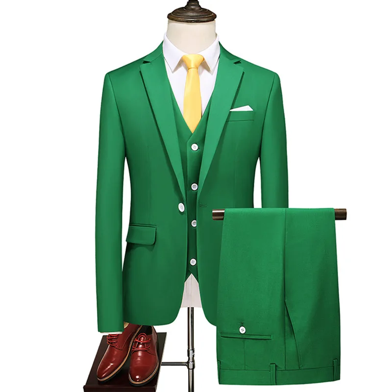 Green Suit Three-Piece Men's Studio Photography Company up Building Color om Best Man Wedding Formal Dress P...