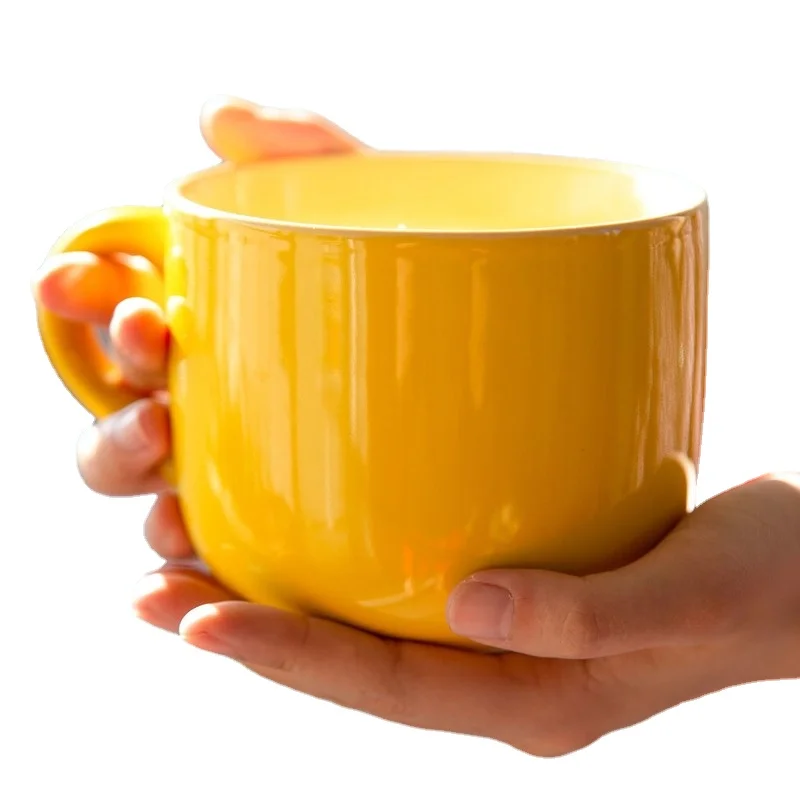

680ml Big Breakfast Mug Coffee Milk Cup Ceramic Yellow Green Pink coming with Brush DEC677
