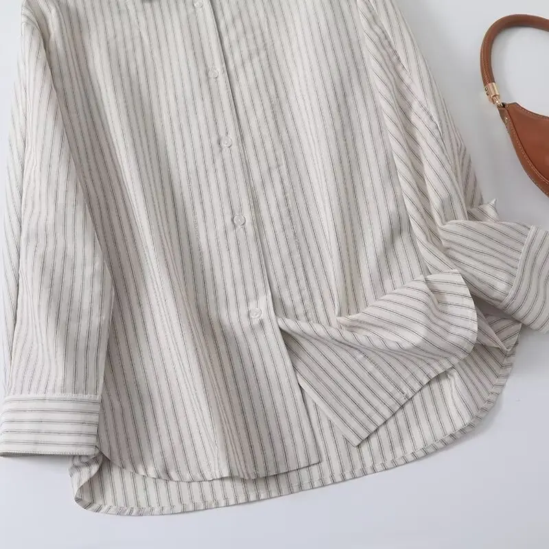 Женская новая модная свободная однобортная полосатая рубашка повседневная с