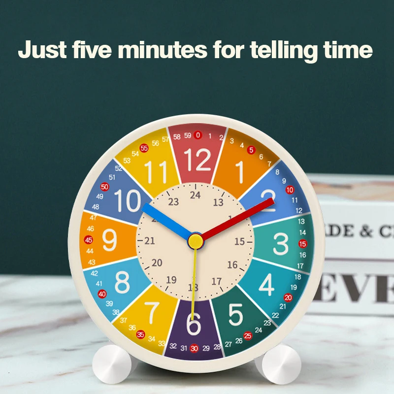Детский образовательный будильник настольные обучающие часы круглые бесшумные