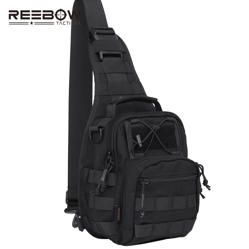 REEBOW TACTICAL Military Molle Tactical Utility Chest Bag 1000D Outdoor Sports Hiking Sling Pack Travel Pouch Black Camouflage