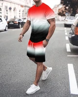 gradient color print mens clothing 2 piece outfit of sportswear short sleeve streetwear fashion t shirt set summer mens suit