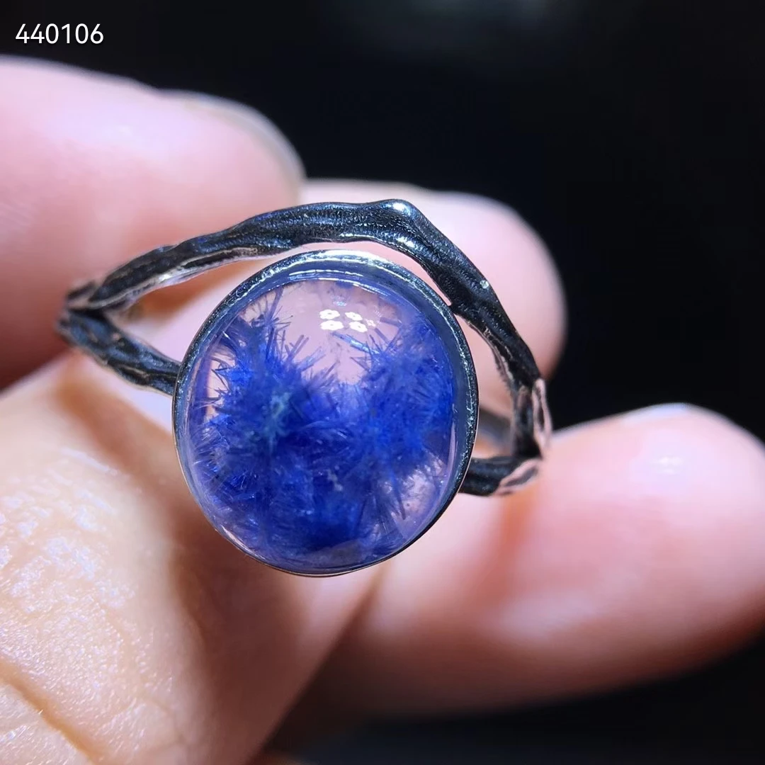 

Natural Blue Rutilated Dumortierite Quartz Oval Adjustable Ring 12.4/6.5mm Woman Men Ring Jewelry AAAAA