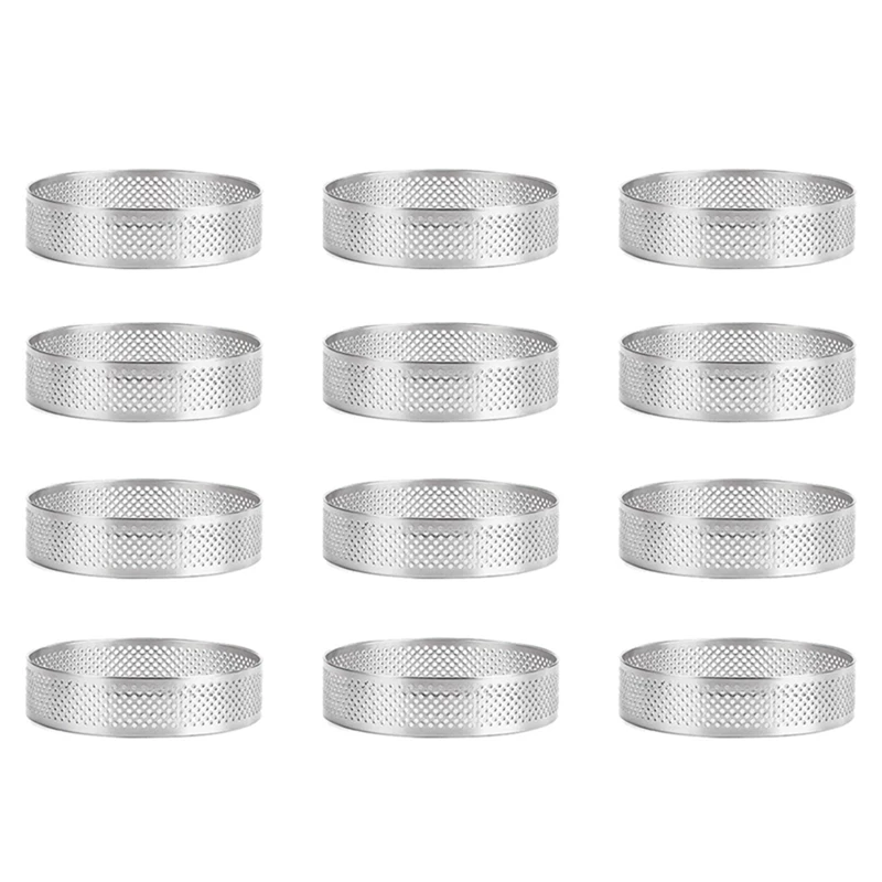 

12 Pack Stainless Steel Tart Rings,Perforated Cake Mousse Ring,Cake Ring Mold,Round Cake Baking Tools 6Cm