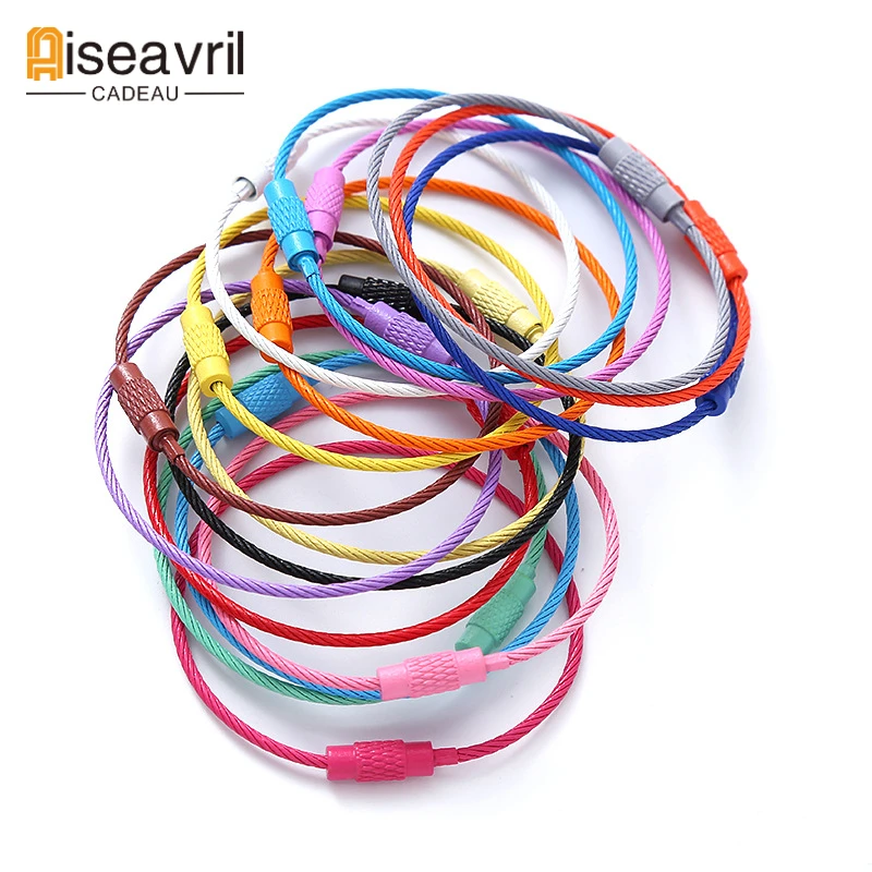 

10pcs Stainless Steel Cable Wire Key Chain Kids Key Rings Travel Luggage Tag Loops Hanging Outdoor Keychain Hiking Camping Kit