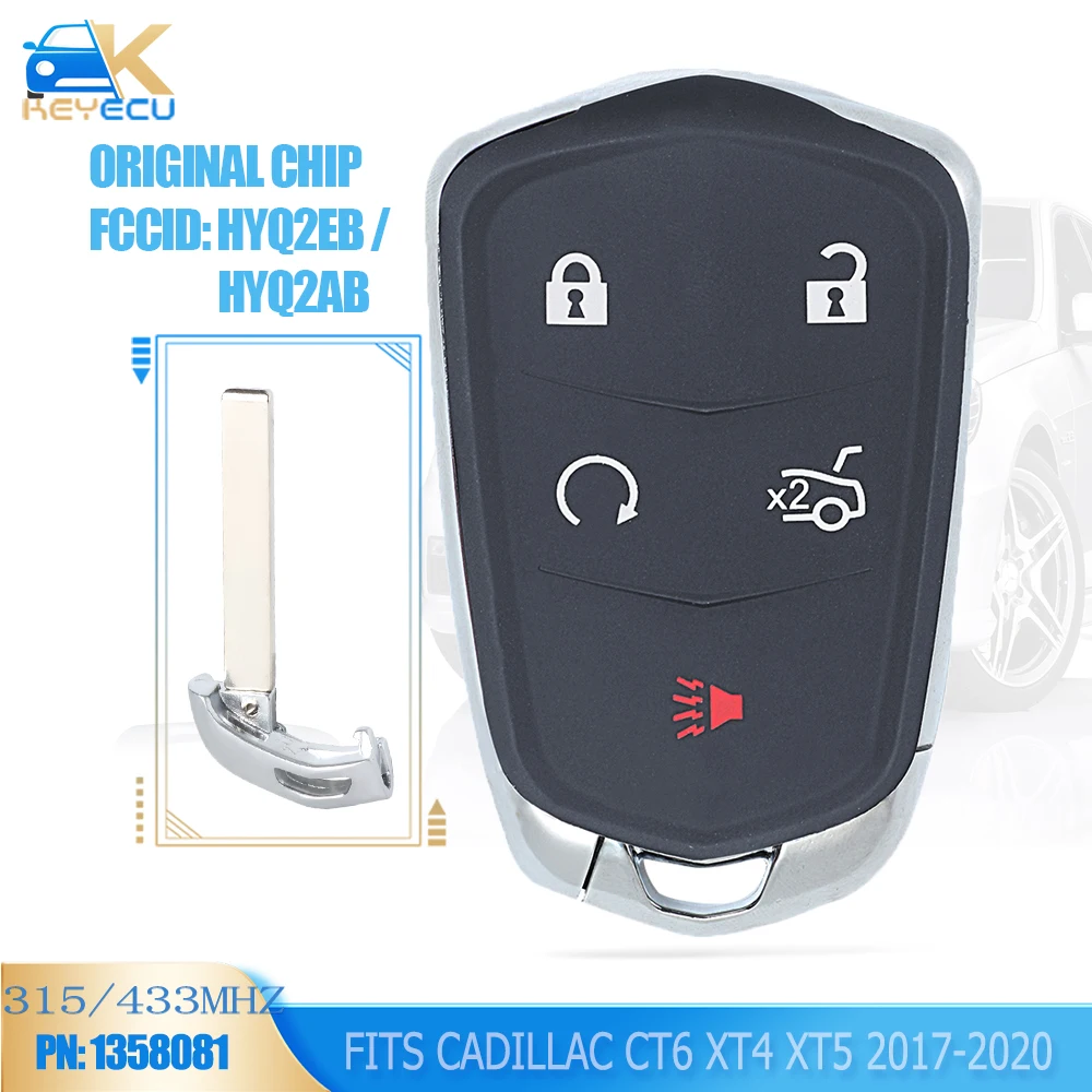 

KEYECU (Original Chip )HYQ2AB, HYQ2EB Smart Remote Key Fob 315MHz/433MHz for Cadillac XTS CTS CT6 ATS 2017 2018 2019