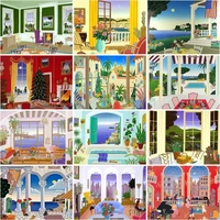 chenistory coloring by number cartoon seaside scenery diy frame kits art painting by numbers house drawing on canvas gift home d