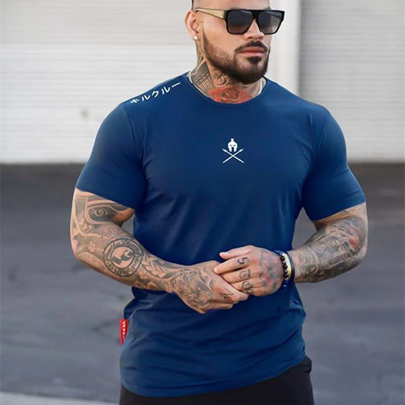 

New Fashion T-shirt Jogger Sporting Skinny Tee Shirt Male Gyms Fitness Bodybuilding Workout 5 colors Tops Crossfits Clothing