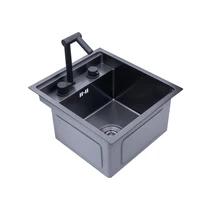 Hidden Bar Sink Kitchen Invisible Handmade Single Sink with Lid Middle Island Small Size Basin 4mm Stainless Steel Nano Black