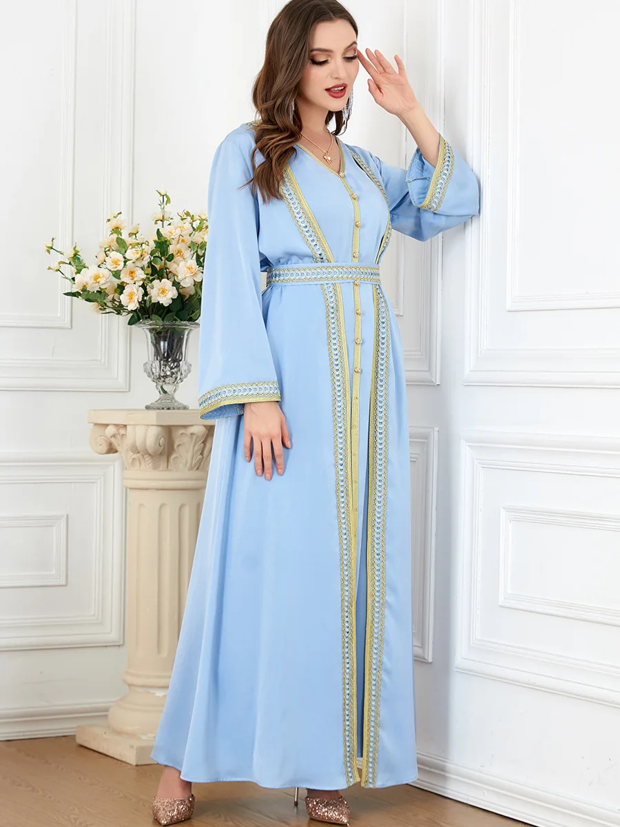 

Комплект из 2 предметов Рамадан ИД, абайя, мусульманские женские платья в марокканском стиле, праздничные платья, абайя с кафтан, кафтан, Турецкий Арабский длинный халат, Макси платья