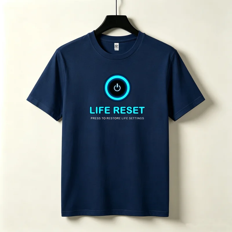 Фото Футболка Life Reset Power Button с забавным техно-мемом, повседневная хлопковая уличная одежда для мужчин и женщин, топ в стиле Харадзюку Y2k №2