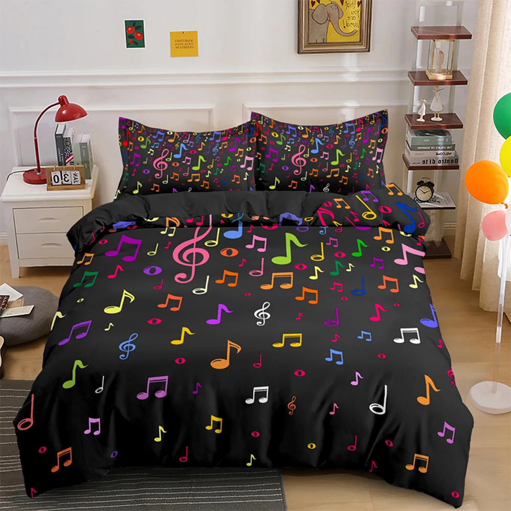 

Psychedelic Musical Note Bedding Set 2/3pcs Quilt/Comforter Cover With Pillowcase Single Full Size For Kids Music Bedroom Gift