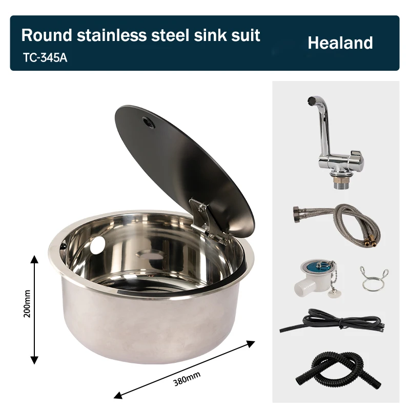 Кухонная раковина RV круглый диаметр 34 5*15 см из нержавеющей стали 304 походные