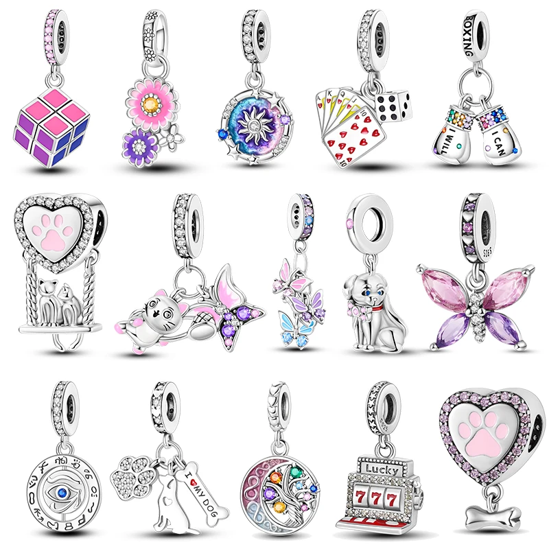 Женский кулон в виде кошки собаки цветка бабочки из серебра 925 пробы