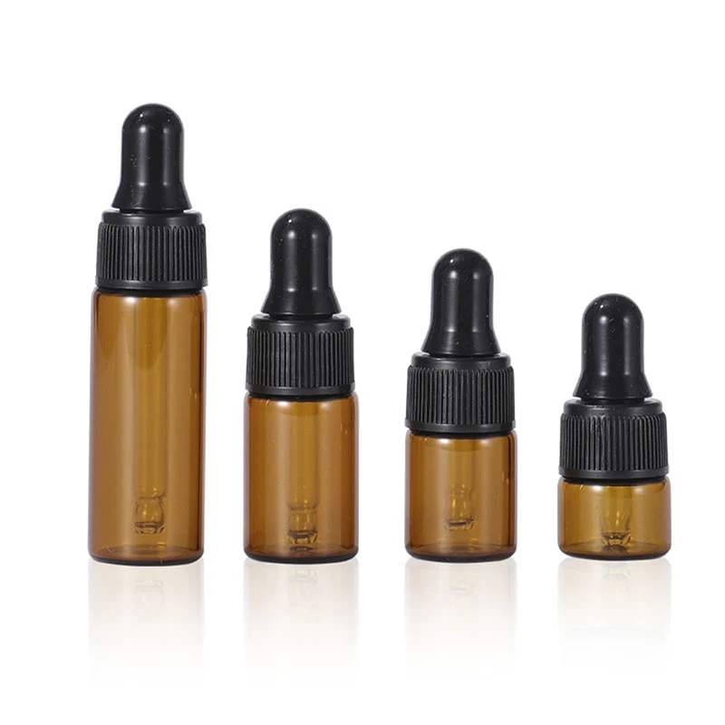 

10pcs/lot 1ml 2ml 3ml 5ml Amber Glass Dropper Bottle Jars Vials With Pipette For Cosmetic Perfume Essential Oil Bottles