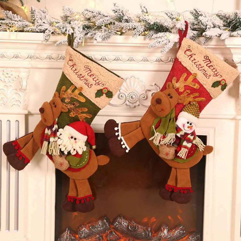 

Christmas Candy Gifts Bag Riding Deer Sock for Xmas Tree Hanging Ornaments Holiday Party Dinner Table Home Decor Dropship