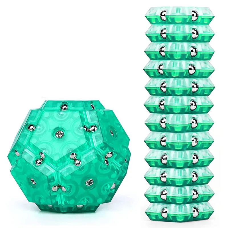 

12pcs/set Decompression Puzzle Ball Magnetic Fidget Sphere Pentagon Geometric Cubes Sorting Nesting Stacking Toy