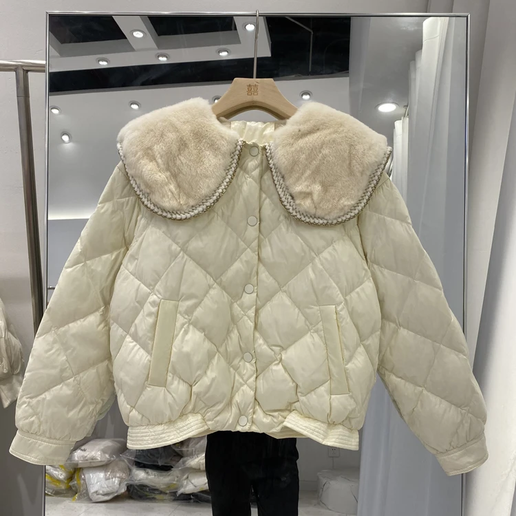 New Women Rabbit Fur Patchwork Down Jacket Casual Style Autumn Winter Coats And Parkas Female Outwear