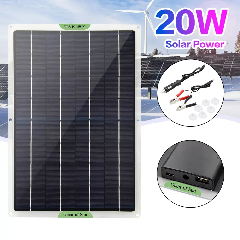 

NEW Flexible Solar Panel 20W Panels Solar Cells Cell Module DC For Car Yacht Light RV 12V Battery Boat Outdoor Charger 5V/18V/9V