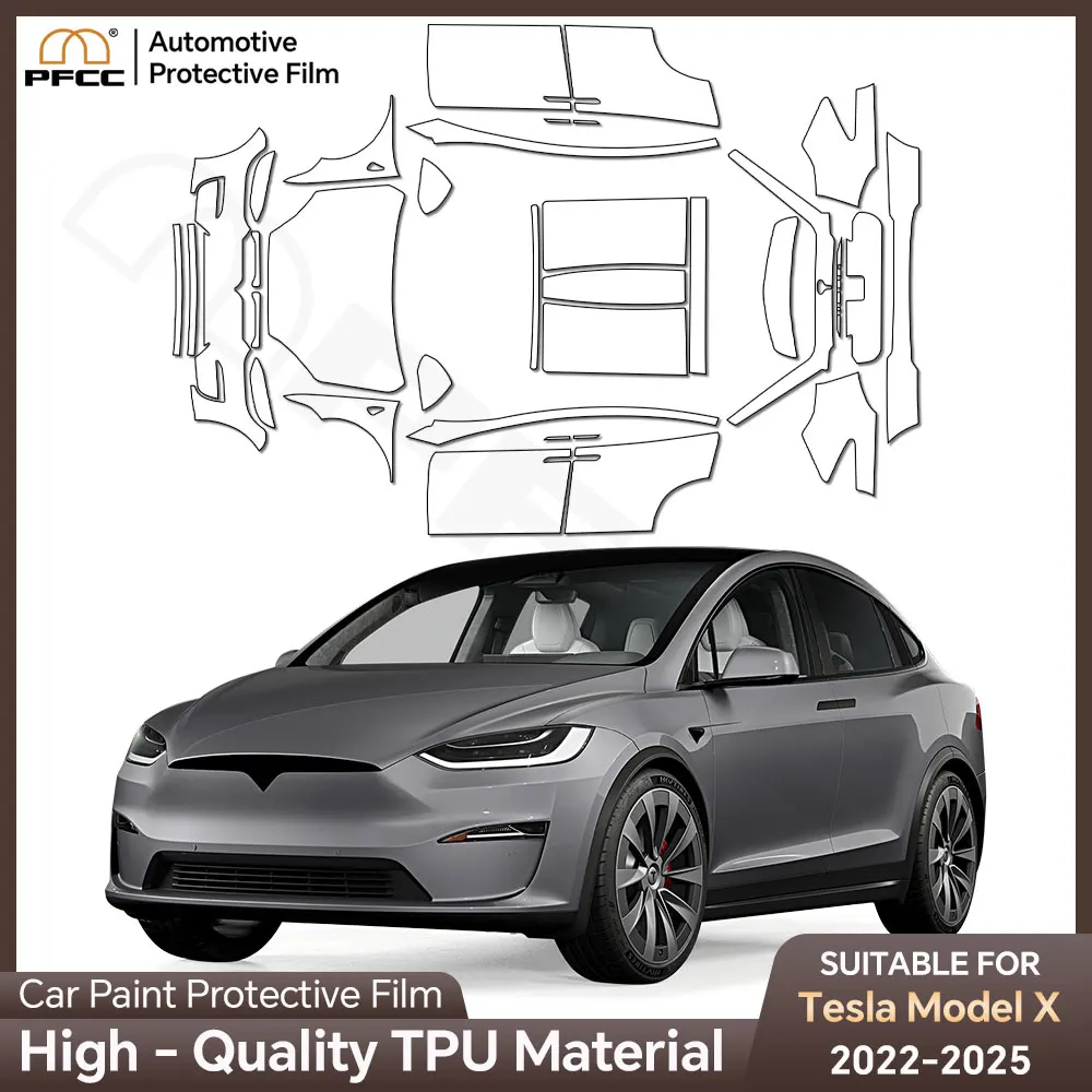 Фото Защитная пленка из ТПУ для бампера автомобиля Tesla Model X 2022-2025: прозрачная, устойчивая к царапинам, комплект наклеек-декалей PPF №1