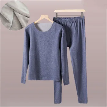Men Thermal Underwears Thick Fleece Long Johns Tops Pants Winter Sleepwear 2 Pieces Pajamas Sets 3