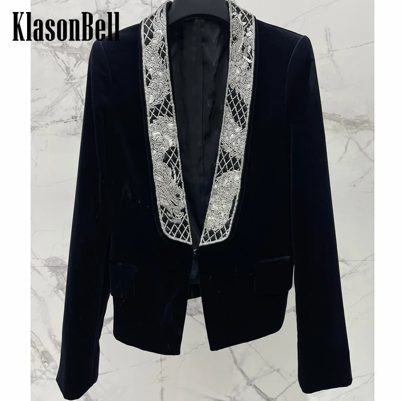 Женский классический пиджак с ручной вышивкой и шалевым воротником 12.5 KlasonBell
